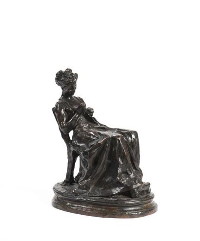 Aimé Jules DALOU (1838-1902) Aimé Jules DALOU (1838-1902), La brodeuse, Bronze à...