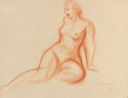 André DERAIN (1880-1954), André DERAIN (1880-1954), Nu assis,sanguine sur papier,...