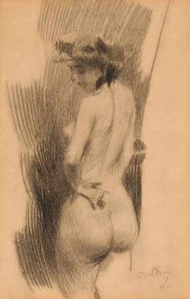 Giovanni BOLDINI (1842-1931) Giovanni BOLDINI (1842-1931), Nue debout, 1901, crayon...