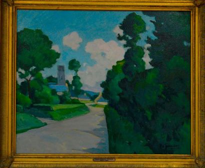 null Pierre-Edmond PERADON (1893-1981), Paysage au chemin, huile sur panneau signée....