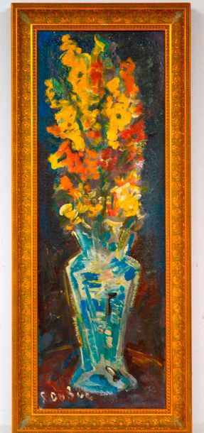 null Roland DUBUC (1924-1998), Grand vase de fleurs, huile sur toile signée. 126...