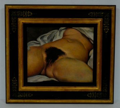 null D'après Gustave COURBET, L'Origine du Monde, huile sur toile. 42 x 50 cm.