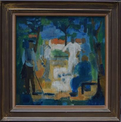 null Roger JACQUELIN (1927-2008), la partie de pétanque, 1943, huile sur toile signée...
