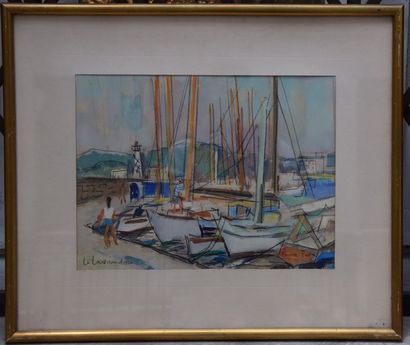 null Pierre FAVRE (1906-1983), Le Lavandou, aquarelle et pastel, signé et titré....