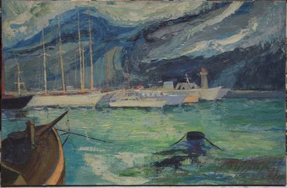 null Jean GOUJON (XX ème), Orage au Port de Cannes, 1964, huile sur toile signée...