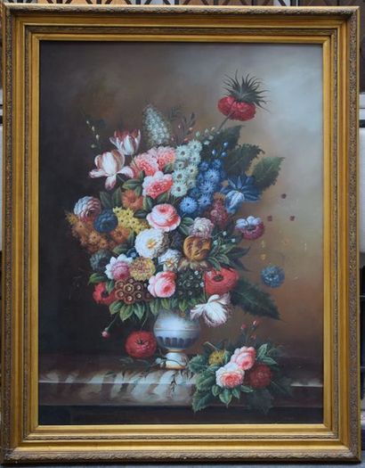 null Ecole MODERNE, Grand bouquet de fleurs, toile. 122 x 90 cm.