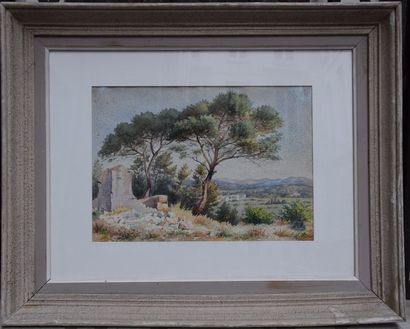 null CADIOT (XX ème), Montagne en Provence, aquarelle, signée en bas à droite. 26...