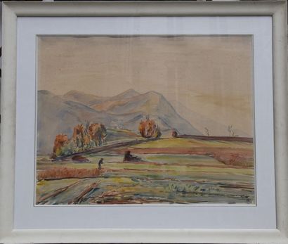 null Gilbert PRIVAT (1892-1969), Les Pyrénées, aquarelle signée en bas à droite et...