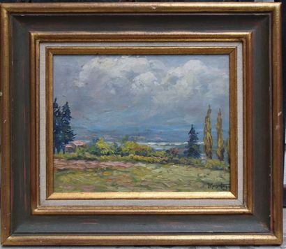 null René MARGOTTON (1915-2009), Panorama de Roanne : la colline de Villeret, huile...