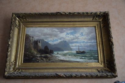 null Alfred I DE BREANSKI (1852-1928), Falaises en bord de mer, huile sur toile signée....