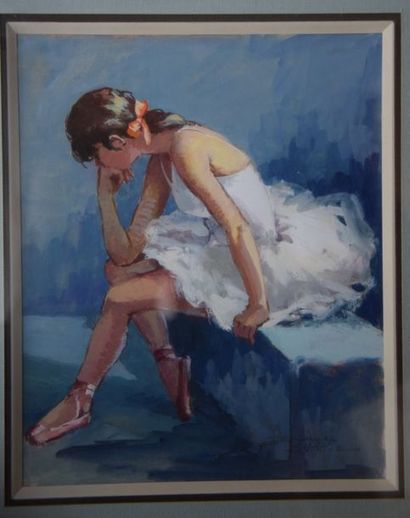 null Jeannine LE BLANC (XX ème), Danseuse, gouache. 20 x 16 cm. 