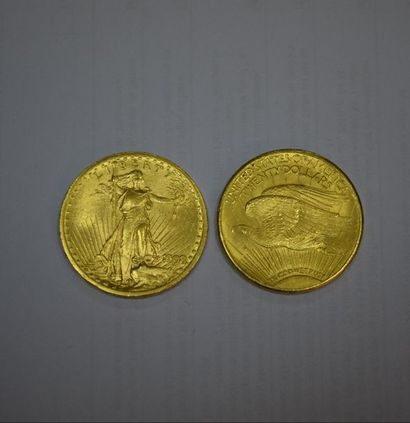 null DEUX PIECES de 20 US DOLLARS de 1908, 1924. Poids total: 66 grs. SUR DESIGNATION....