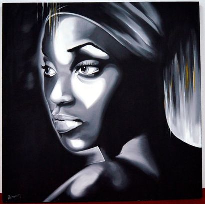 null Jean-Charles BONOMO (XX-XXI ème), Portrait de femme africaine, huile sur toile...