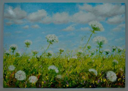 null Brigitte DI SCALA (XX-XXI ème), un nuage écoutait les fleurs, huile sur toile...