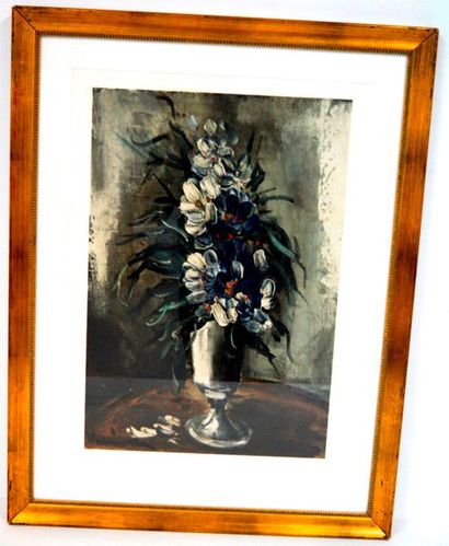 null D'après Maurice de VLAMINCK, Vase de fleurs blanches et bleues, reproduction...