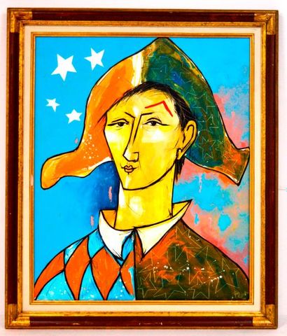 null Juan COOK (né en 1948), Jeune Arlequin, 2000, huile sur toile signée et datée....