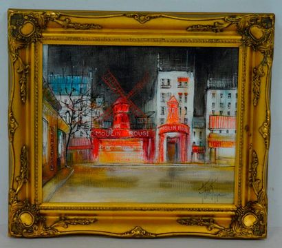 null Franck L (XX-XXI ème), le Moulin Rouge, huile sur toile signée. 38 x 46 cm....