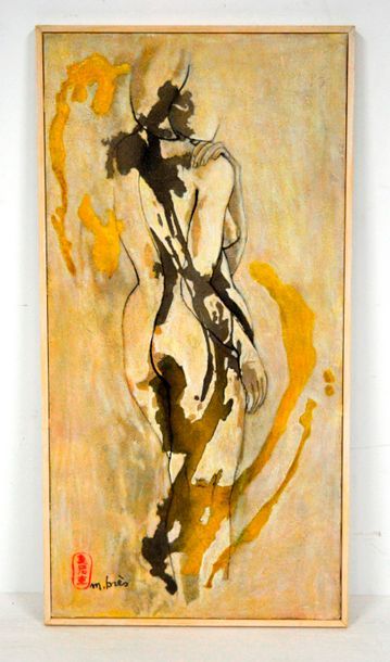 null Monick BRES (née en 1946), Liane, technique mixte sur toile signée. 80 x 40...