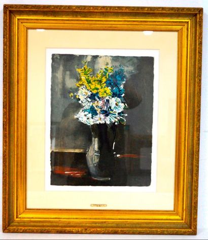 null D'après Maurice de VLAMINCK, Vase de fleurs jaunes, blanches et bleues, reproduction...