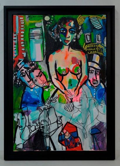 null Jean-Louis AZENCOTT (né en 1946), Au Bar, 2015, acrylique sur toile signée....