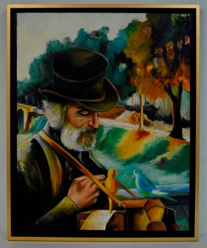 null Georges BREMBOR (XX-XXI ème), Le joueur d'orgue ambulant, acrylique sur toile...