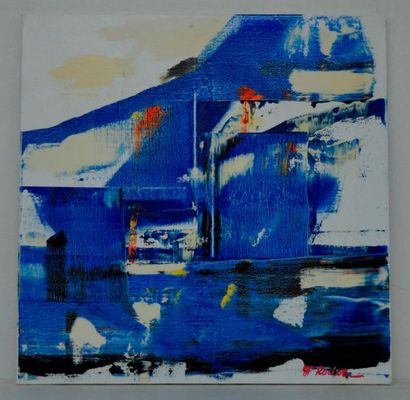 null J-P. RODER (XX-XXI ème), Chants en noir et bleu, acrylique sur toile signée....