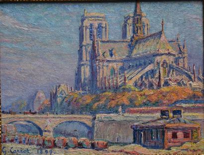 null Gustave CARIOT (1872-1950), Notre Dame de Paris, 1899, vers 10h1/2, huile sur...