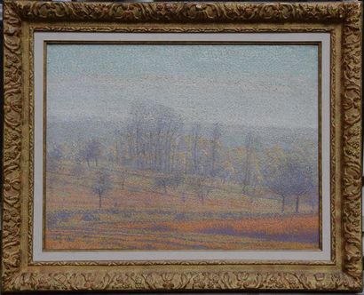 null Attribué à Gustave CARIOT (1872-1950),Vue de verger, huile sur toile, traces...
