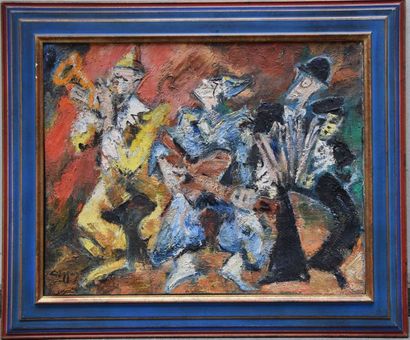 null GENNAY (XX ème), Trois clowns musiciens, huile sur toile signée en bas à gauche....