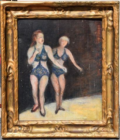 null Augustin GRASS-MICK (1873-1963), Deux femmes en tenue de cirque, huile sur panneau...