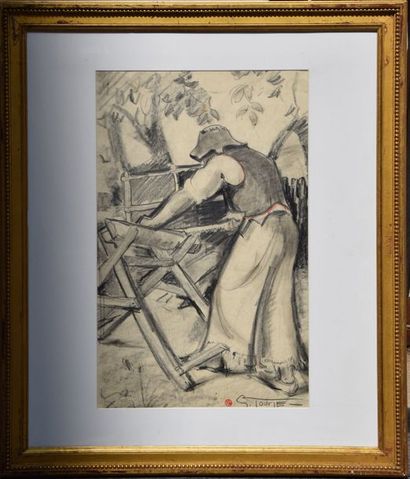 null Suzanne TOURTE (1904-1979), Le bûcheron, dessin à la mine de plomb, signée en...