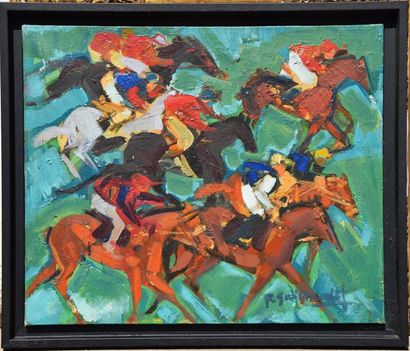 null Pierre GAILLARDOT 1910-2002), Les Jockeys, huile sur toile signée en bas à droite....