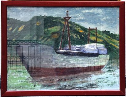 null Roger ARGENTON (1908-1990), Le paquebot, huile sur toile signée en bas à gauche....