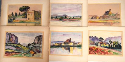 null Albert LEPREUX (1868-1959), Gruissan (Aude), six aquarelles signées et situées....