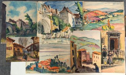 null Albert LEPREUX (1868-1959), Béarn, Village et Paysage du sud ouest, Orthez (2),...