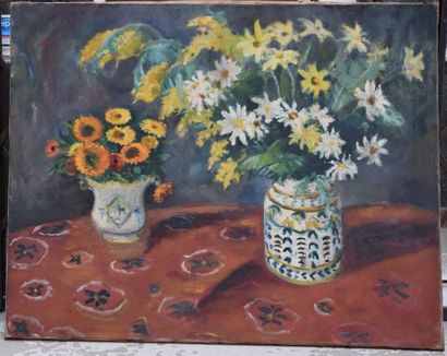 null Albert LEPREUX (1868-1959), Nature Morte de fleurs, huile sur toile signée....