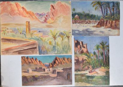 null Albert LEPREUX (1868-1959), El Kantara (Algérie), trois huiles sur cartons,...