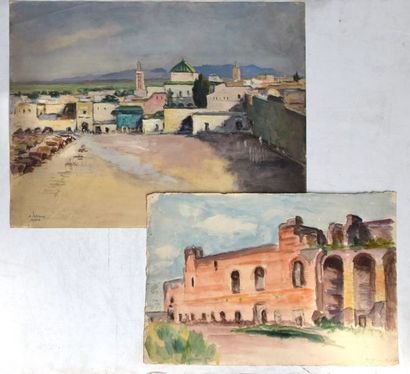 null Albert LEPREUX (1868-1959), Meknès (Maroc), huile sur papier signée et située,...