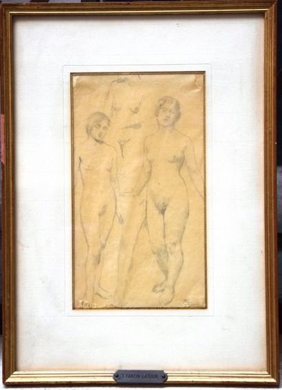 null Henri FANTIN-LATOUR (1836-1904), Etudes de nus, papier calque, cachet d'atelier...