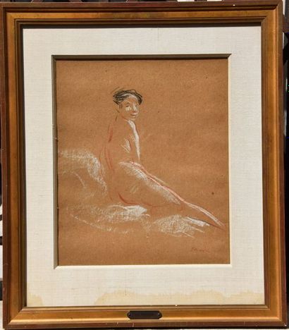 null Jean-Louis FORAIN (1852-1931), Nu allongé sur un drapé, dessin aux trois crayons...