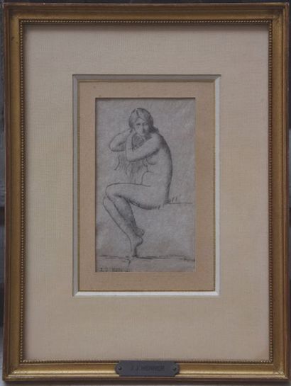 null ATELIER DE Jean-Jacques HENNER (1829-1905), La toilette, crayon, cachet d'atelier...