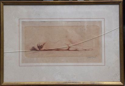 null Jean VYBOUD (1872-1944), nue de dos, estampe à la sanguine signée en bas à droite....