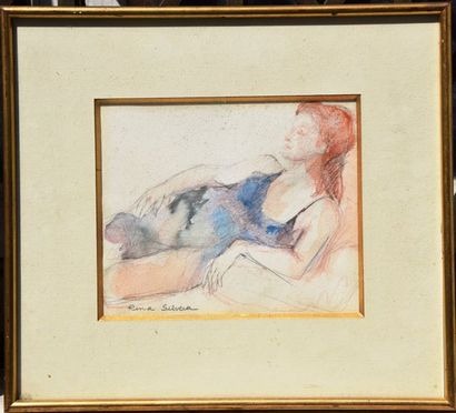 null Rina SILVERA (née en 1931), femme allongée, dessin aquarellé signé en bas à...