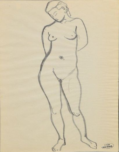 null André DERAIN (1880-1954), Nu déhanché, crayon noir sur papier. Cachet d'atelier...