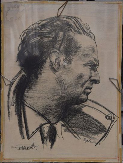 null Milivoj UZELAC (1897-1977), Portrait de Jean Mermoz, crayon sur papier, signé...