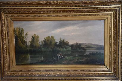 null Attribué à Jacques Ch. BALAT (1804-1828), Paysage riverain aux Ardennes, huile...