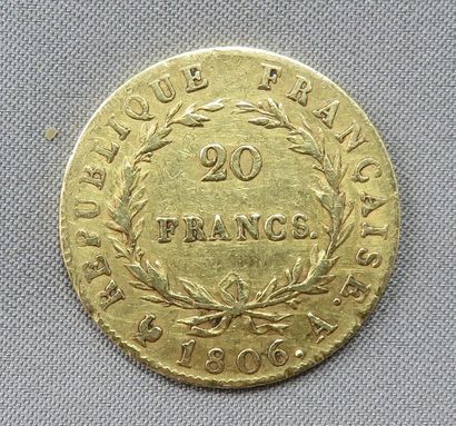 null Napoléon Ier (1804-1814). 20 FRANCS OR à 900°/00. Paris. 1806. Tête nue. Poids:...