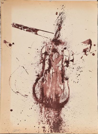 null ARMAN (1928-2005), Violon, lithographie en deux tons de brun, justifiée EA et...