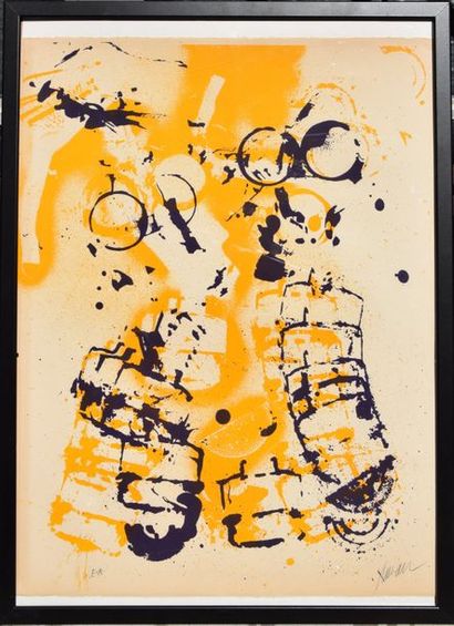 null ARMAN (1928-2005), Masque à gaz, lithographie en couleurs, justifiée EA et signée....