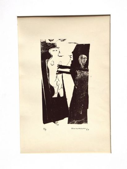 null Slavko KOPAC (1913-1995), Deux personnages, lithographie en noir, signée et...